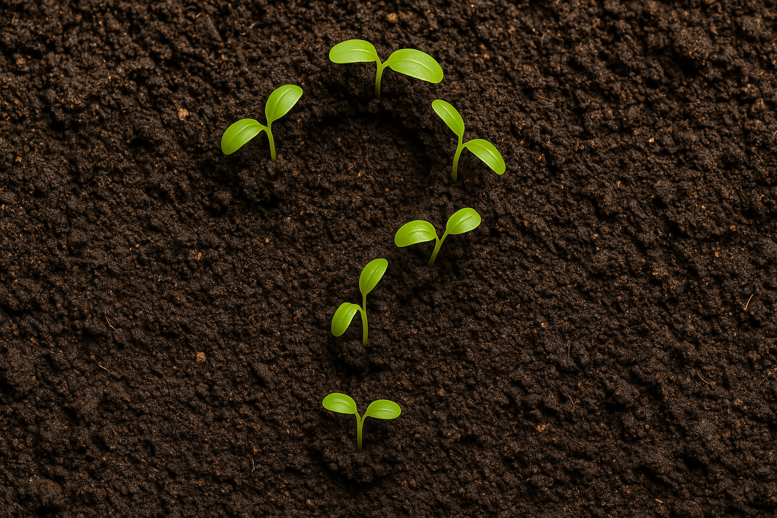 שתילים בצורת סימן שאלה על אדמה